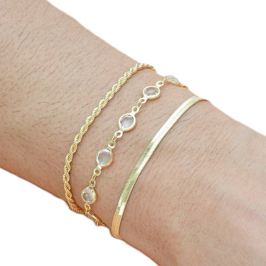 Kit 3 pulseiras de osso de cobra de cristal, banhadas a ouro 18K ou prata 925 em Oferta na Shopee