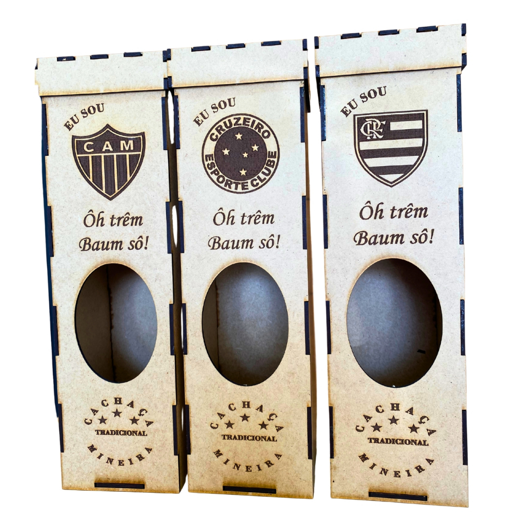 Caixa Porta Vinho ou Cachaça Personalizada em MDF | Tampa Encaixável | Time à Escolha