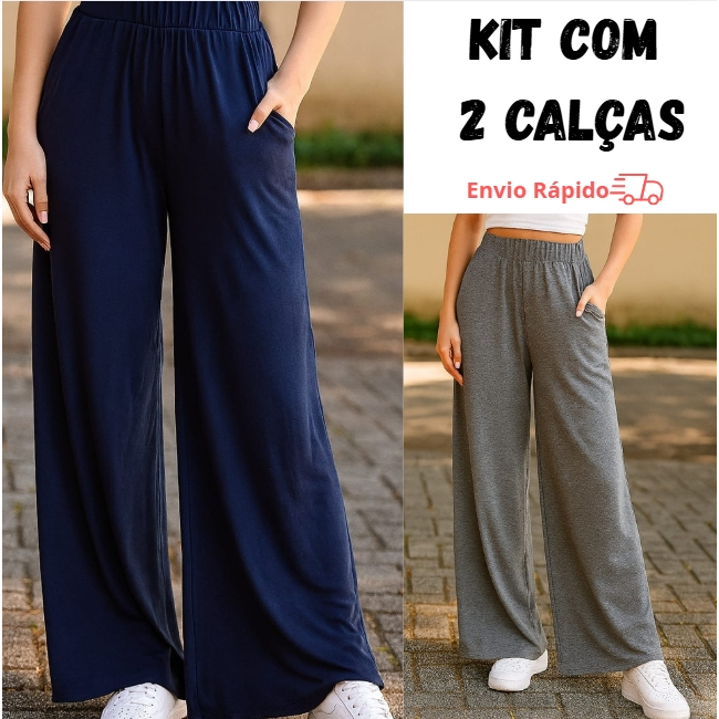 Kit 2 Calças modelo Pantalona de viscolycra em Oferta na Shopee