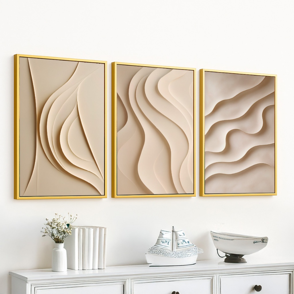 Kit 3 Quadros Decorativos 60x90 cm Moldura e Vidro Para Sala Quarto Escritório Moderno