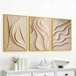 Kit 3 Quadros Decorativos 60x90 cm Moldura e Vidro Para Sala Quarto Escritório Moderno