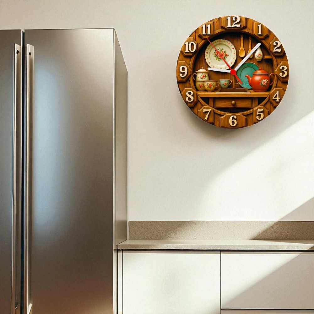 Relógio de Parede - Amadeirado Cozinha Efeito 3D - 25x25x2cm em Oferta na Shopee