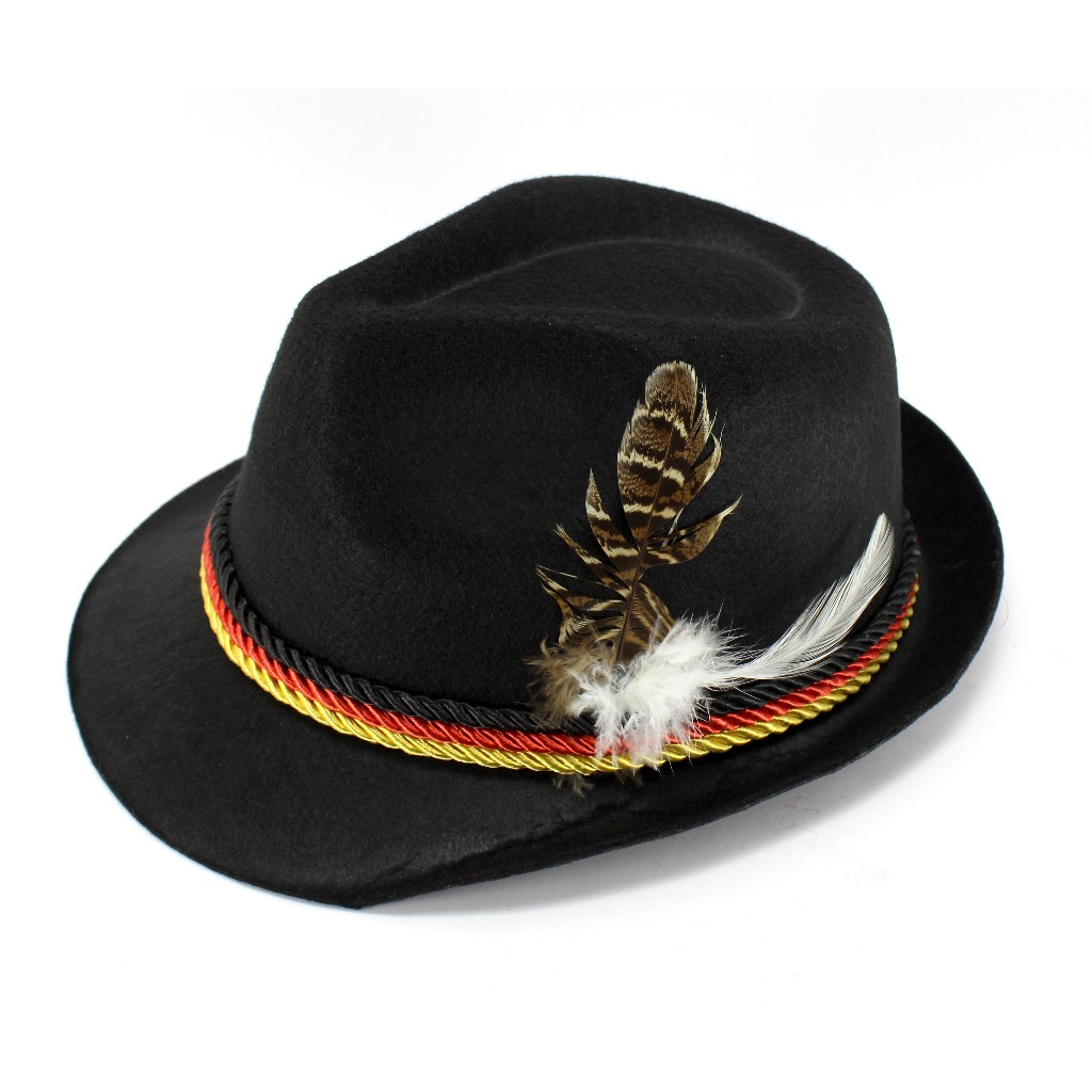 Chapéu Alemão C/ Pluma Oktoberfest Carnaval Festa Fantasia Cor Preto