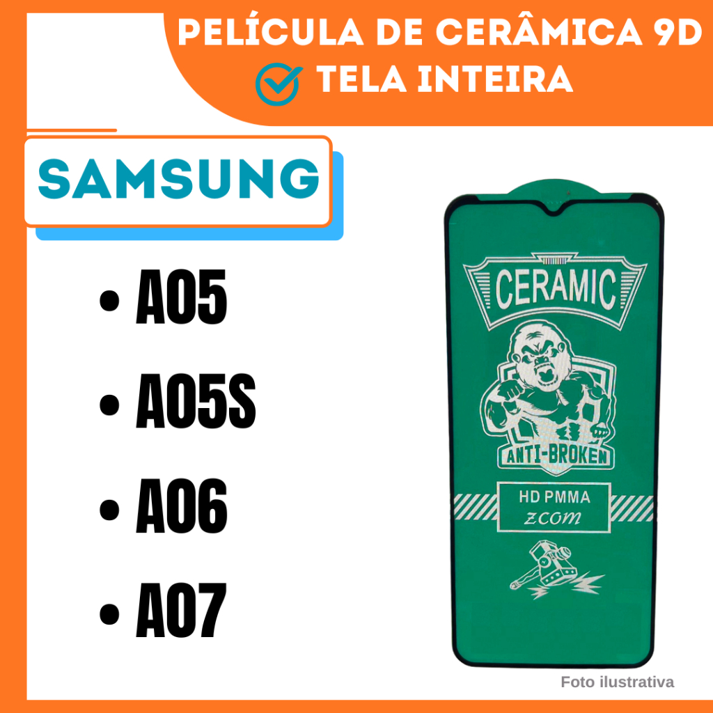 Película Cerâmica Hidrogel Flexível Para Samsung A05 / A05S / A06 / A07 / 9D.