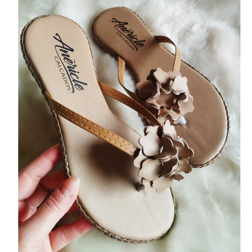 Rasteirinha Chinelo de Dedo com Flor, Confortável, solado PVC Antiderrapante - Linda Rasteira do 34 ao 39