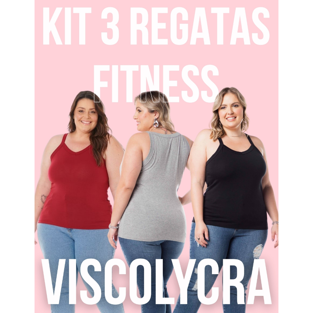 Kit 3 Regata Plus Size Básica Lisa Viscolycra Alcinha Fitness Para Academia Treino Trabalho