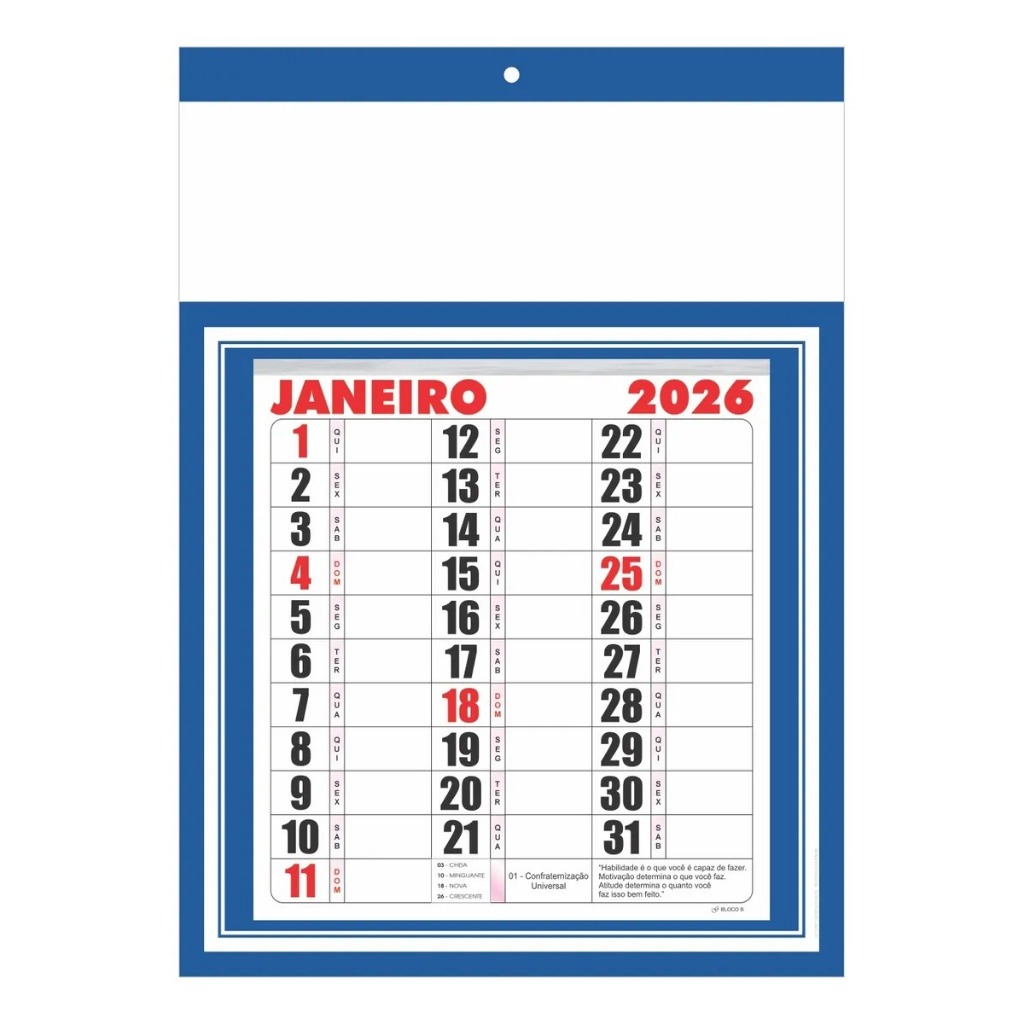 Folhinha calendário cartela bloco B mensal 27x37cm em Oferta na Shopee