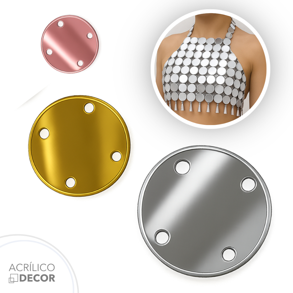 Chaton Acrílico 2cm Espelhado Com Furos Redondo 100un - Espelho Espelinho Acessório Artesanato em Oferta na Shopee