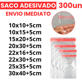 300un Saco Transparente Adesivado Plástico C/ Aba Adesiva Embalagem Qualidade Atacado Várias Medidas