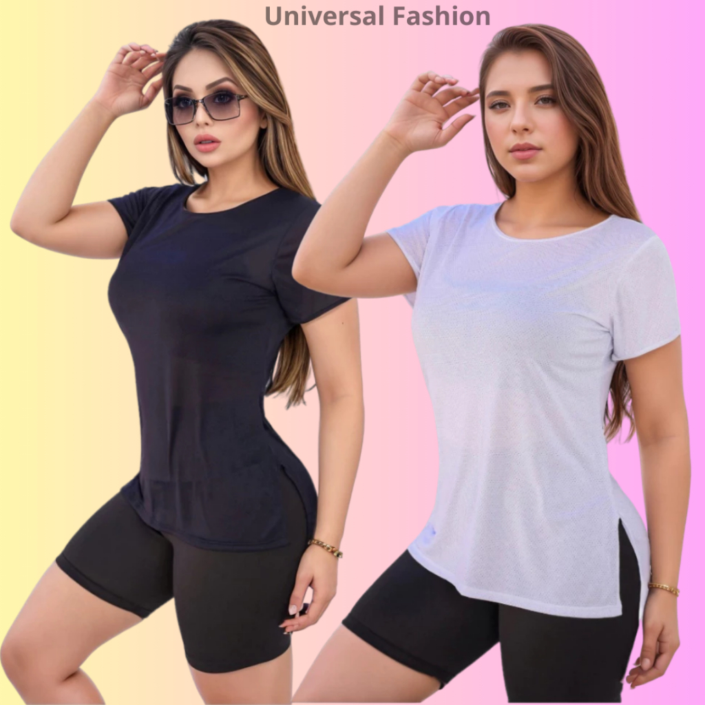 Kit 2 Blusas Viscolycra Feminina Confortável Tampa Bumbum Para Academia Fitness Caminhada Corrida