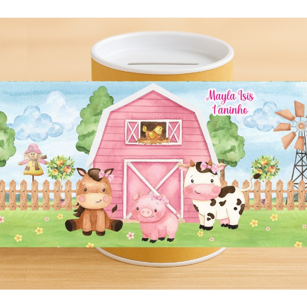 🔥 Rotulo Adesivo Cofrinho Personalizado Fazendinha – Kit 20 a 100 unidades | Lembrancinha Festa