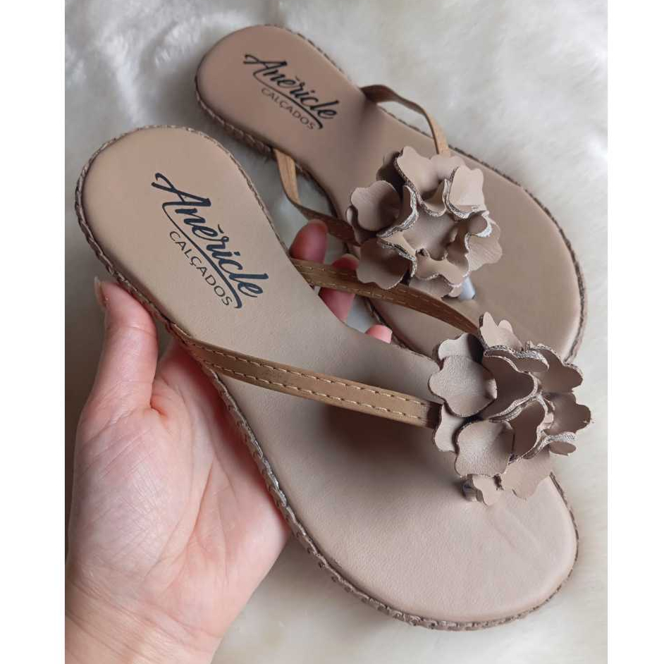 Rasteirinha Chinelo de Dedo com Flor, Confortável, solado PVC Antiderrapante - Linda Rasteira do 34 ao 39