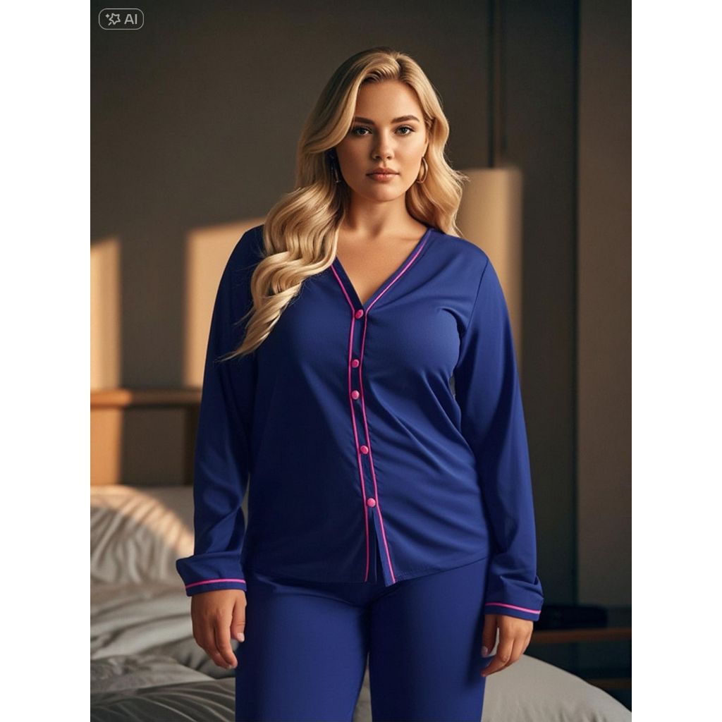 Pijama Plus Size com Botão Amamentação Pós Parto Confortável Calça com Manga Longa