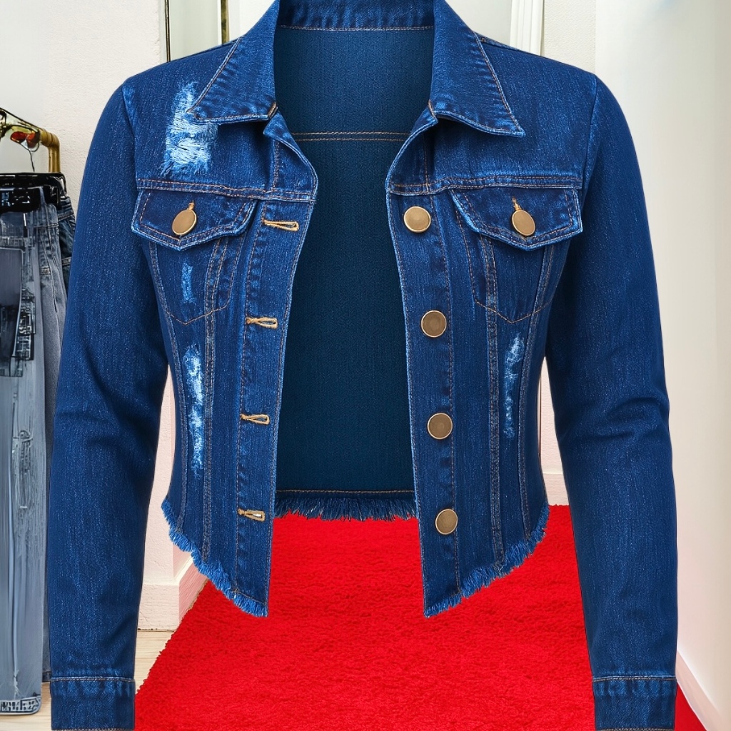 Jaqueta Jeans Feminina Denim Linha Premium Manga Longa