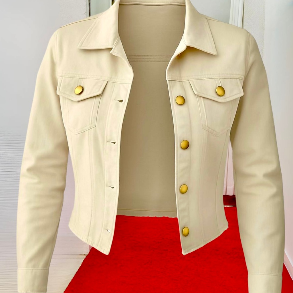 Jaqueta Jeans Feminina Denim Bege Linha Premium Manga Longa