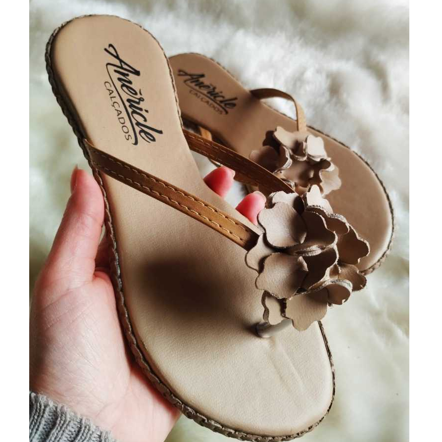 Rasteirinha Chinelo de Dedo com Flor, Confortável, solado PVC Antiderrapante - Linda Rasteira do 34 ao 39