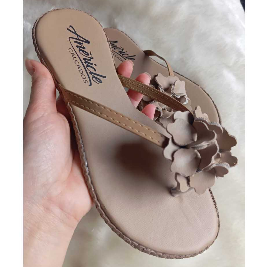 Rasteirinha Chinelo de Dedo com Flor, Confortável, solado PVC Antiderrapante - Linda Rasteira do 34 ao 39