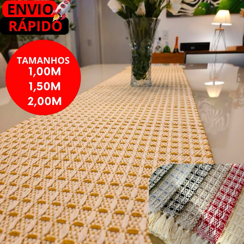Caminho de Mesa Artesanal em Tear Luxo Toque Rústico- Ideal para Sala de Jantar, Cozinha ou Aparador