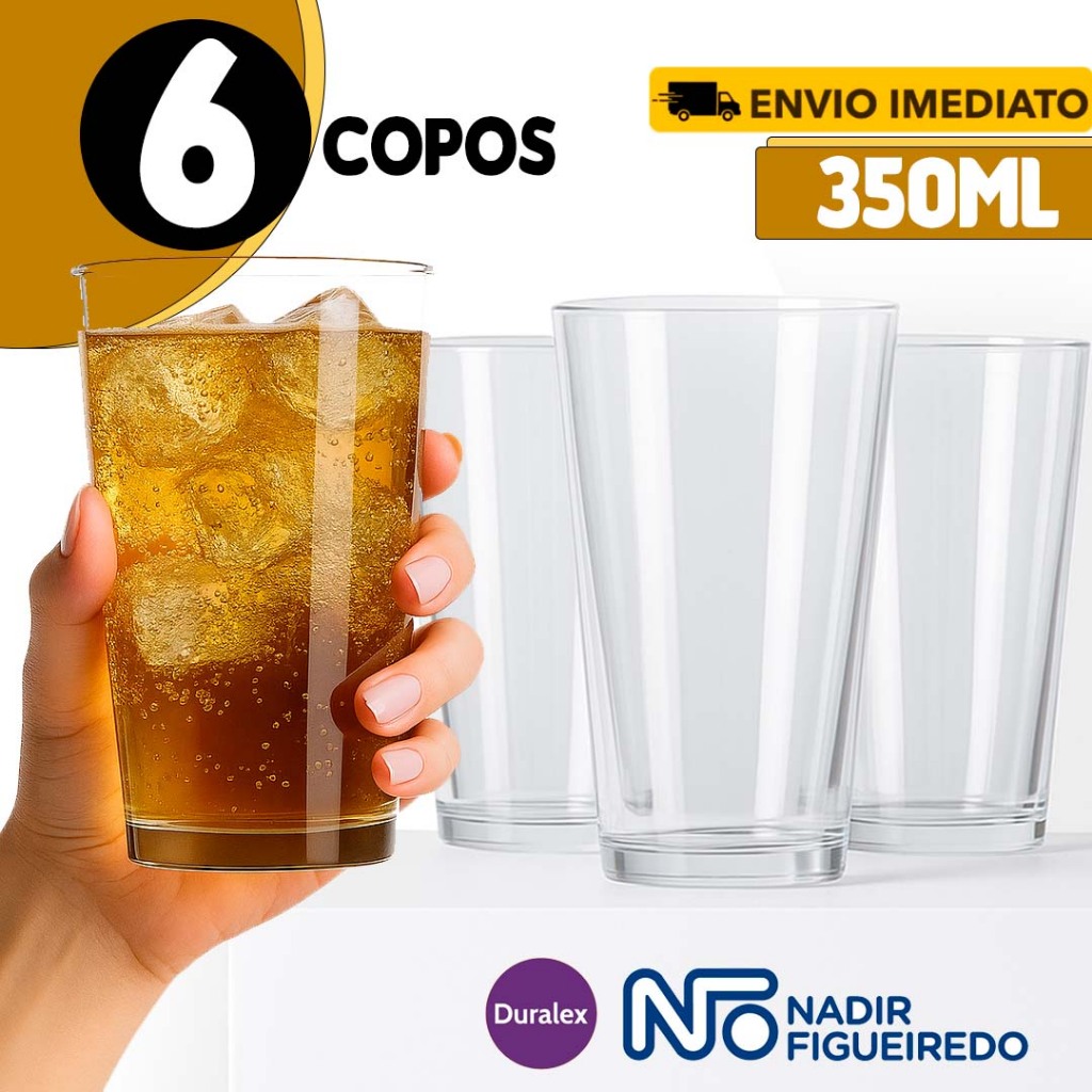 Jogo 06 Copos Caldereta Cerveja 350ml Nadir Multiuso Tradicional Drink Cerveja Vidro Resistente