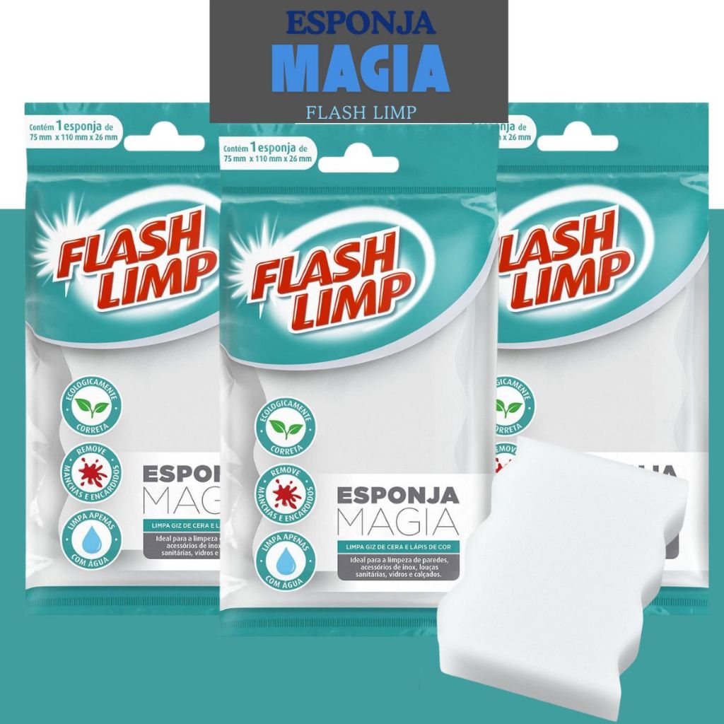 Kit 3 Esponja Magica Grande FlashLimp Tira Mancha Risco Limpeza Eficiente Somente Com Água Não Risca