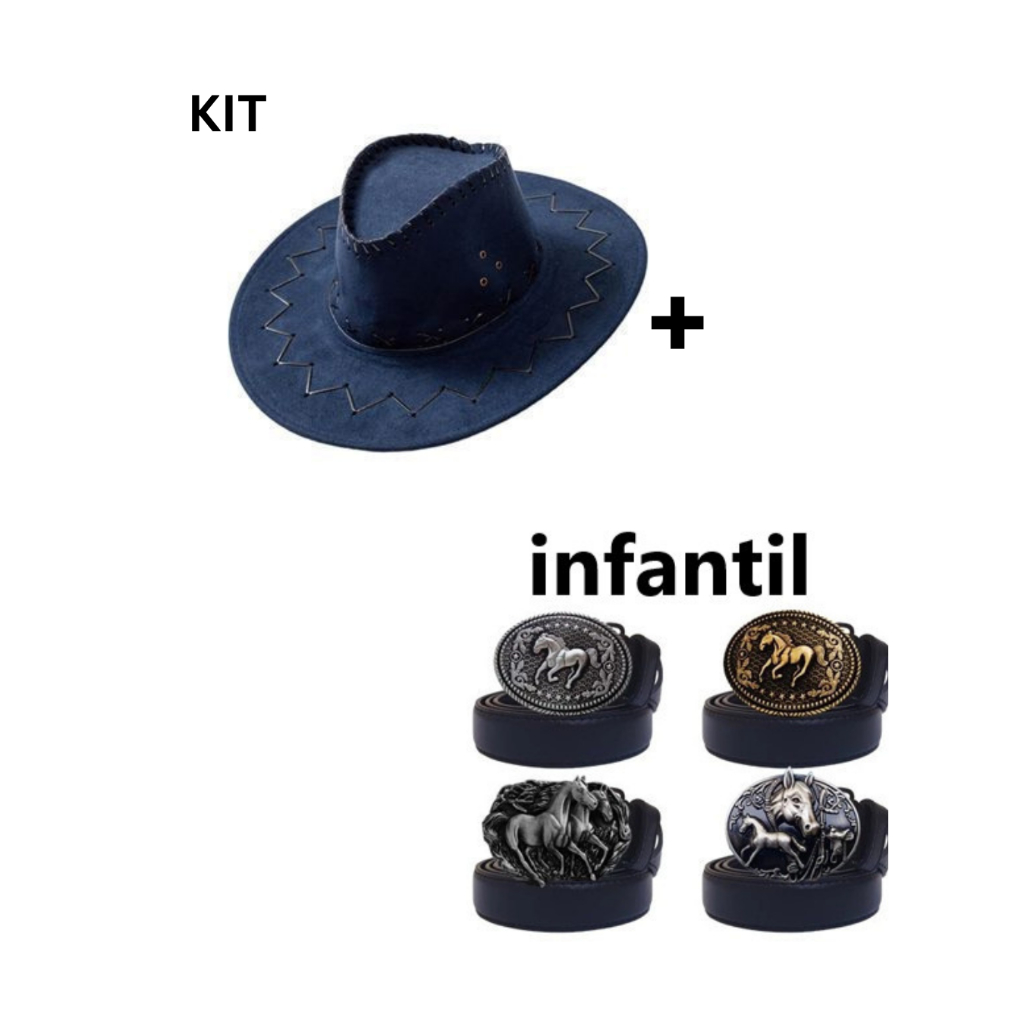 Kit INFANTIL Cinto Fivela + Chapéu Cowboy Sertanejo Cavalgada Vaqueiro Infantil