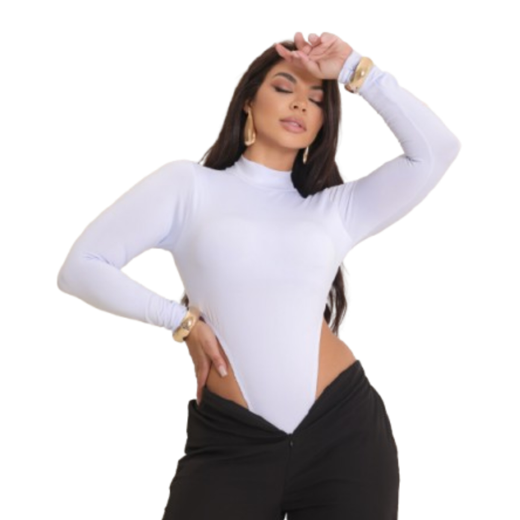 Body Ousadia Sexy Manga Longa Gola Alta Cavado Com Bojo