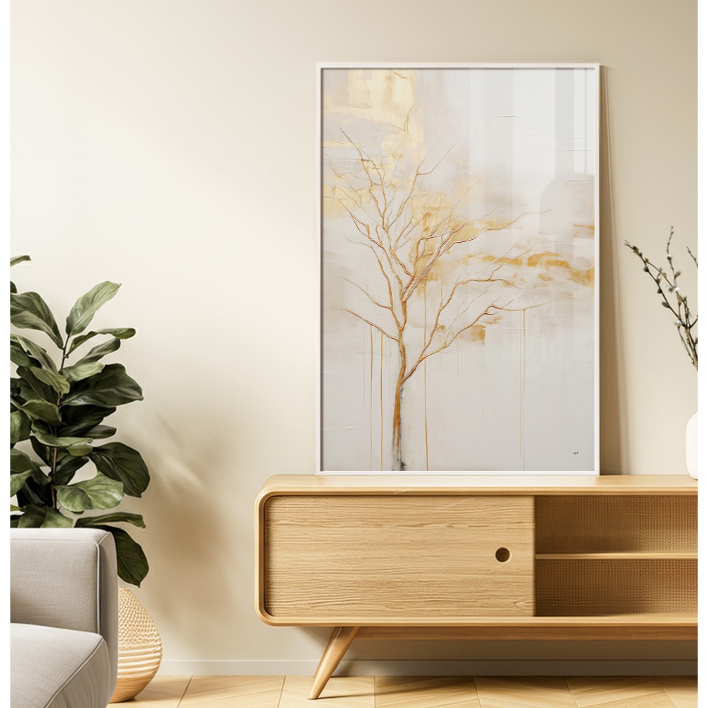 Quadros Decorativos Com Moldura Filete Sala Quarto Casal Escritório Pintura Abstrata Árvore Dourada em Oferta na Shopee