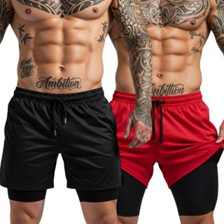 Kit 2 Bermudas Masculina Shorts 2 Em 1 Para Treino Com Bolso Porta Celular em Oferta na Shopee