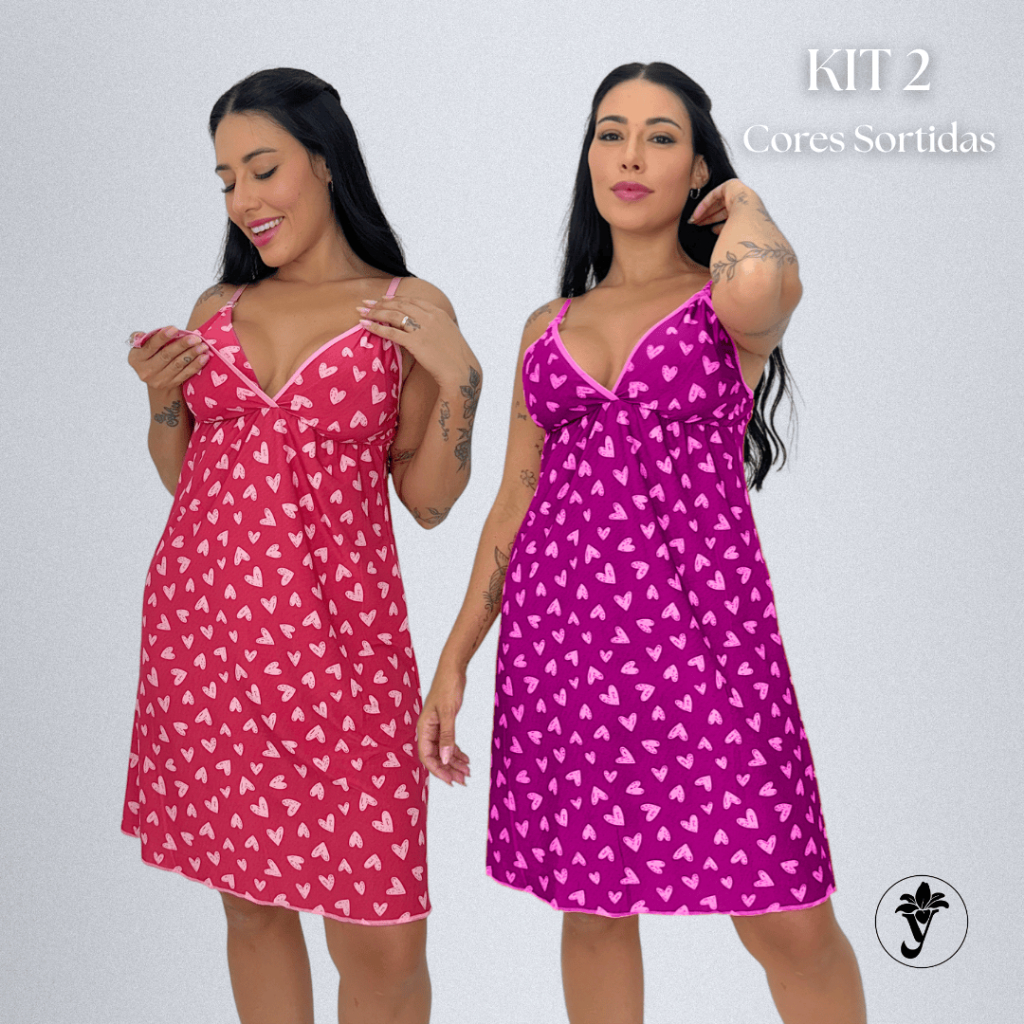 Kit 2 Camisola Amamentação Feminina Liganeti Alcinha Regulagem Confortável Dia a Dia Linha Noite Maternidade Pós Parto