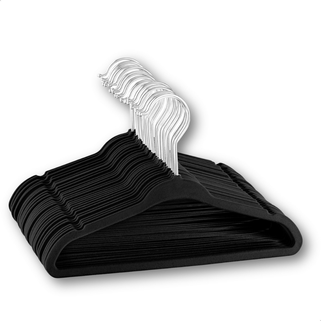 Kit 50 Cabides Infantil Slim de Veludo Vittak Cor Preto