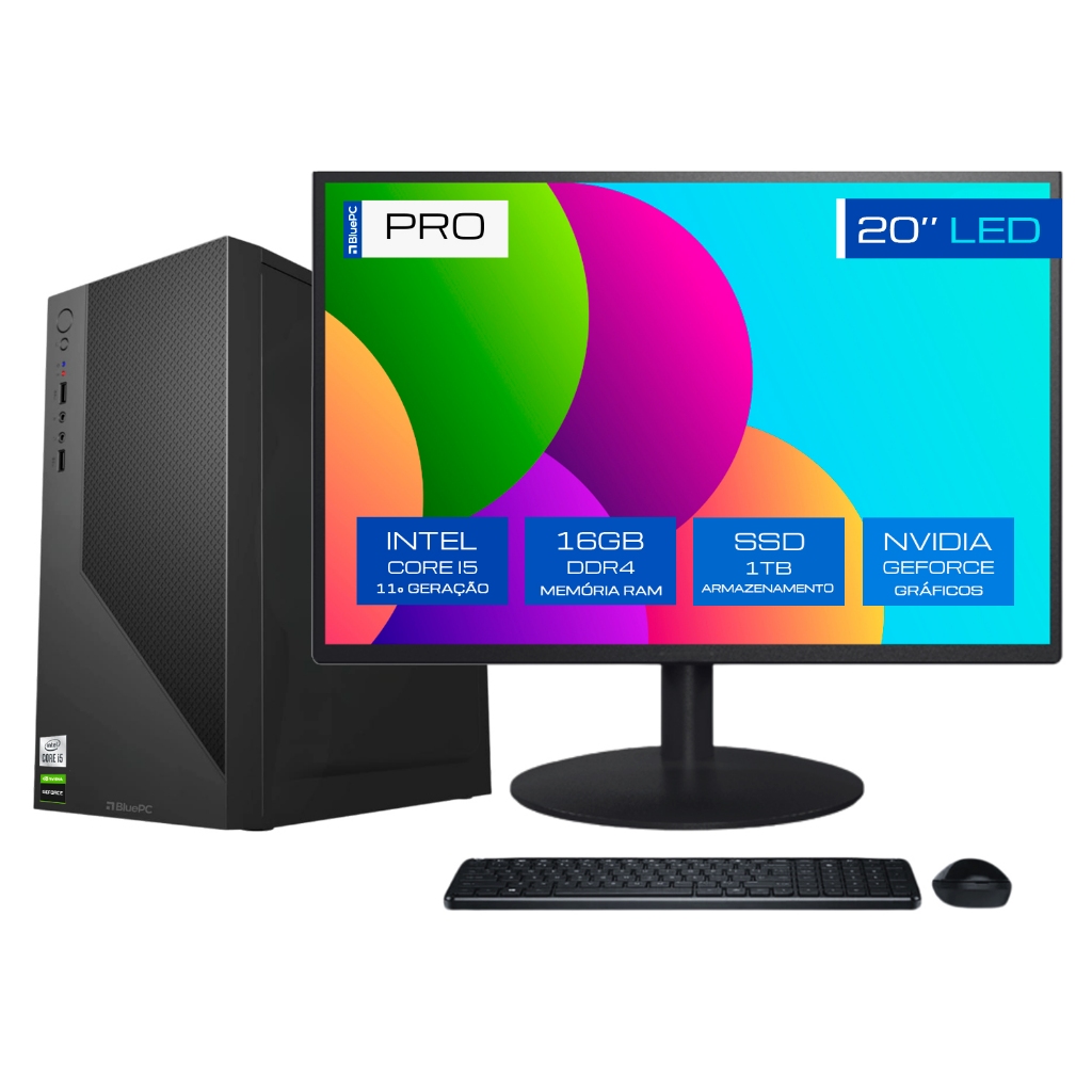Computador BluePC PRO Intel i5 11400F, 16GB, SSD 1TB, Geforce, Win 11 Pro, Monitor 20 - CDBP-PRO152 em Oferta na Shopee