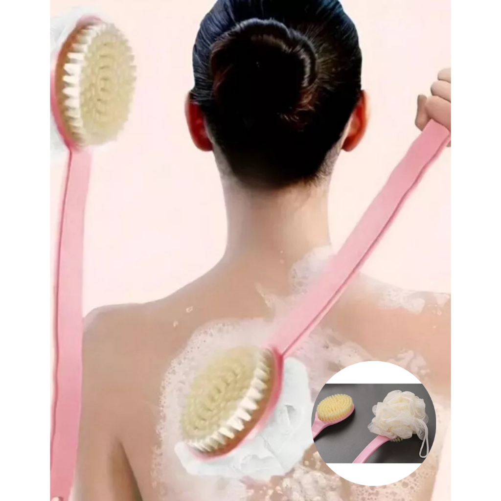 Escova 2 em 1 para Banho  Esfrega e Massageia com Cabo Longo