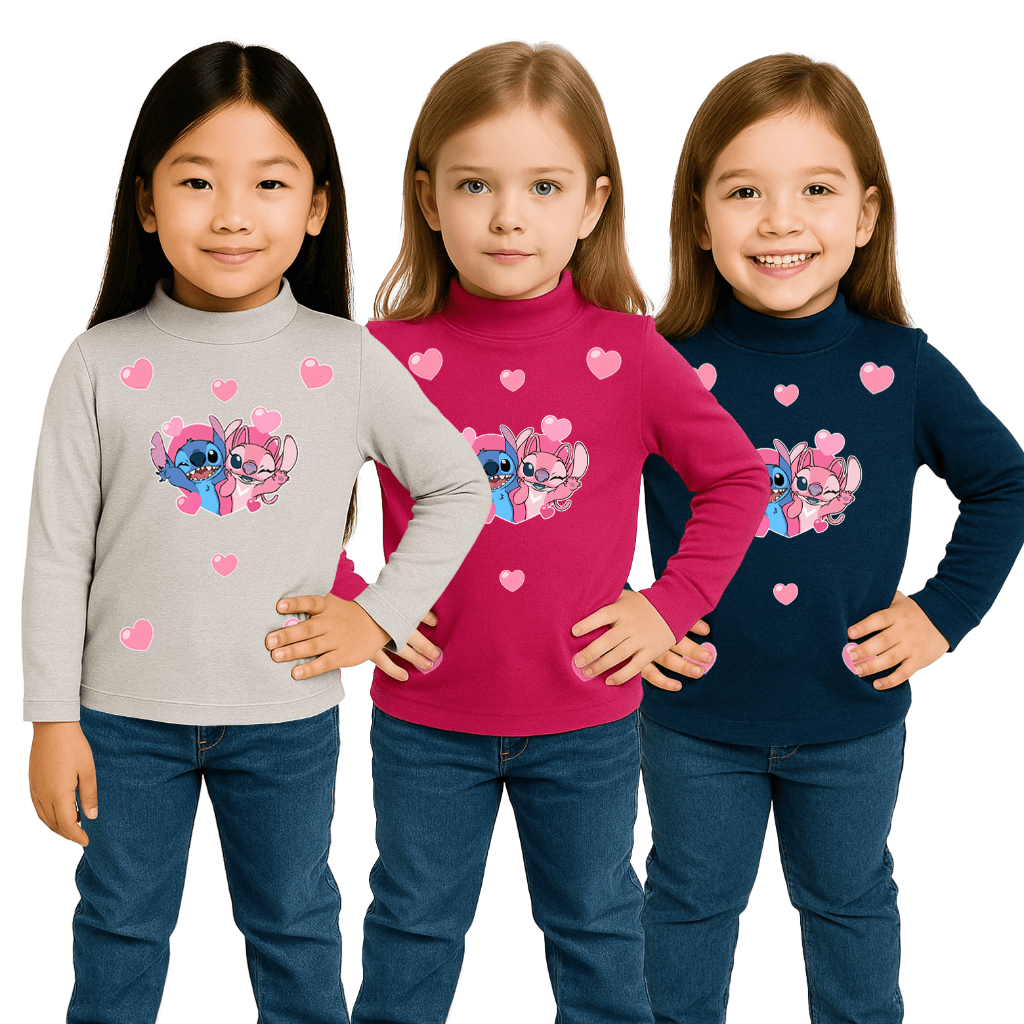 Blusa Cacharrel Stitch Gola Alta Infantil Manga Longa