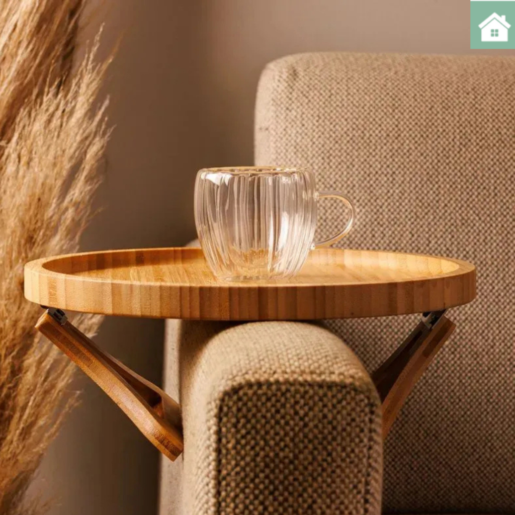 Bandeja Para Braço De Sofá  Redonda Dobrável 25cm e Retangular Dobrável 33CM X 23CM BAMBU