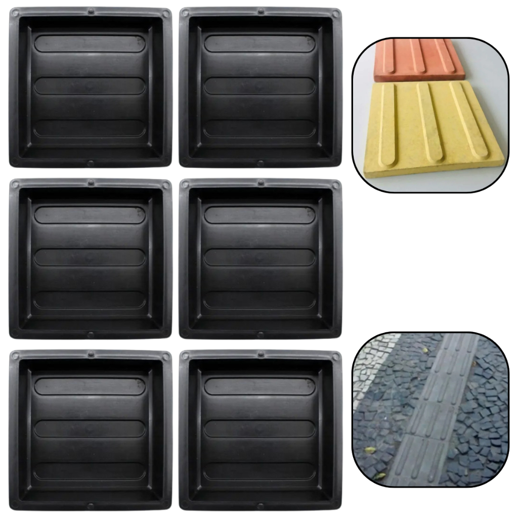 Kit 6un Forma Piso Paver Bloquete Rua Calçada Direcional 20x20x3 Guia Acessibilidade Tátil Fácil Uso