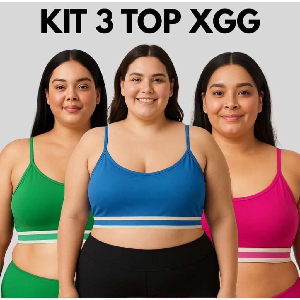 Kit 3 Top Fitness Feminino Plus Size XGG Roupas Femininas Forrado Academia Sem Bojo em Oferta na Shopee