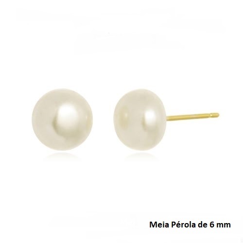 BRINCO MEIA PEROLA 6 MM FOLHEADO Á OURO 18K em Oferta na Shopee