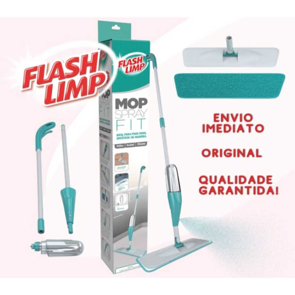 Mop Spray Fit Limpeza Mágica Rodo 360 Reservatório Flash Limp Ciza/Verde