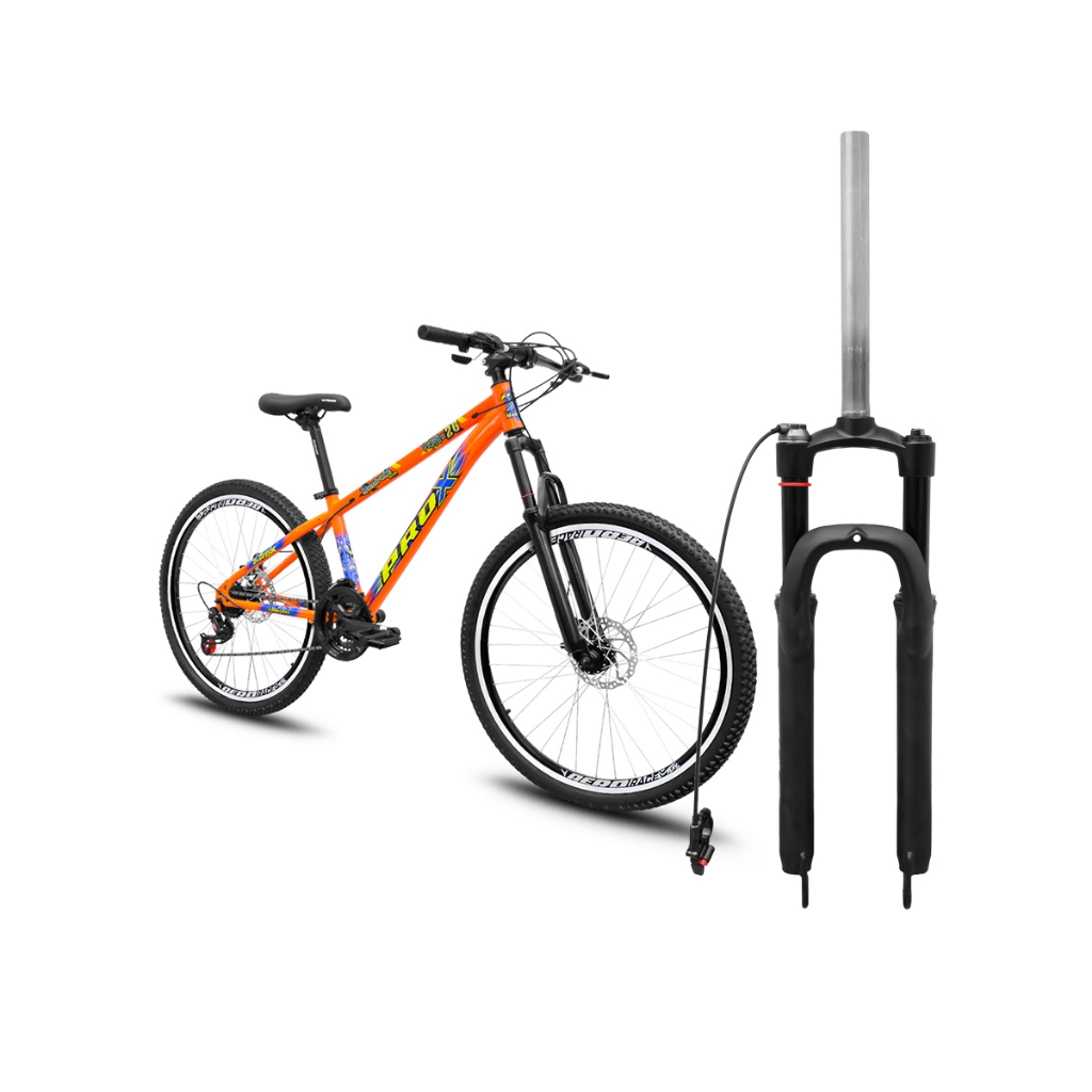 Bicicleta Freeride PROX Aro 26 Suspensão com Trava Remota Freio a Disco 18 Marchas Aros Flay