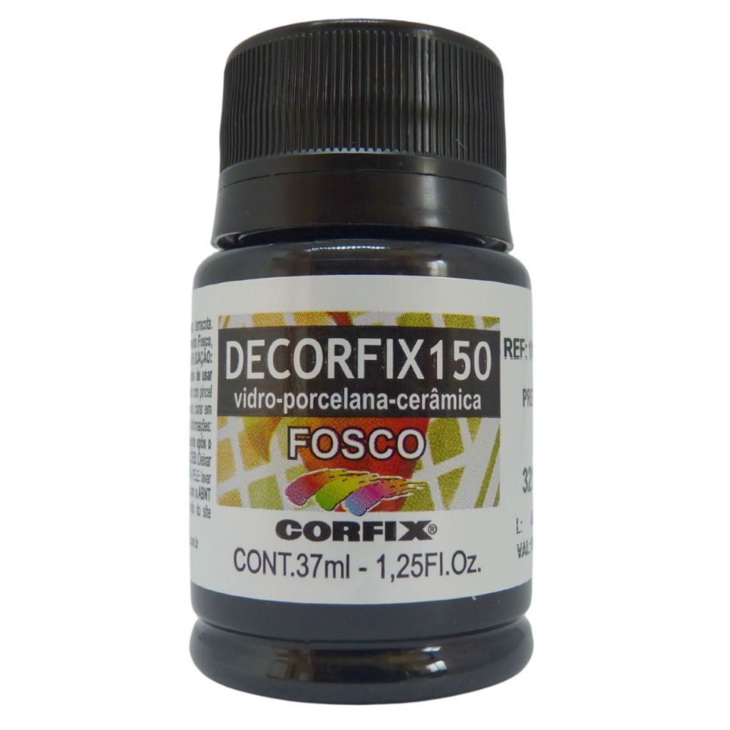 Tinta Decorfix 150 Fosca 37ml 321 Preto Corfix - Para Cerâmica, Vidro e Porcelana