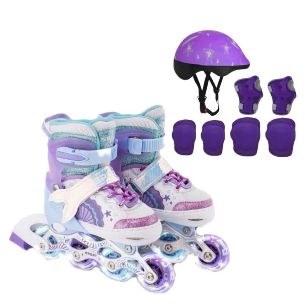 Patins Roller Sereia Com Led Roxo + Kit Proteção em Oferta na Shopee