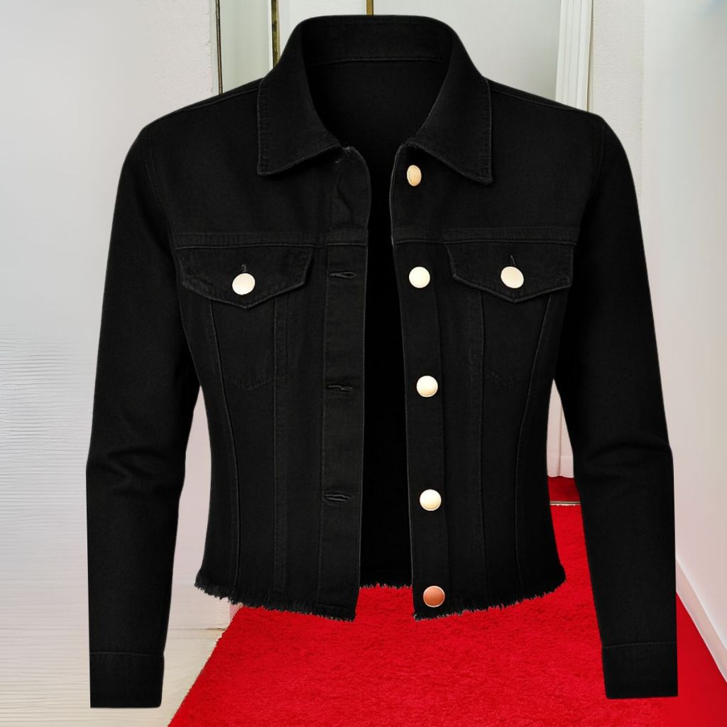 Jaqueta Jeans Feminina Denim Preta Linha Premium Manga Longa