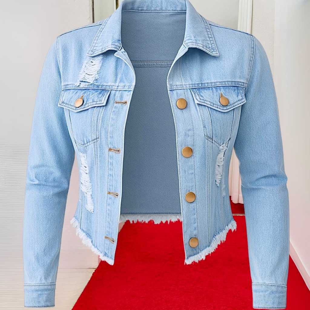 Jaqueta Jeans Feminina Denim Clara Linha Premium Manga Longa