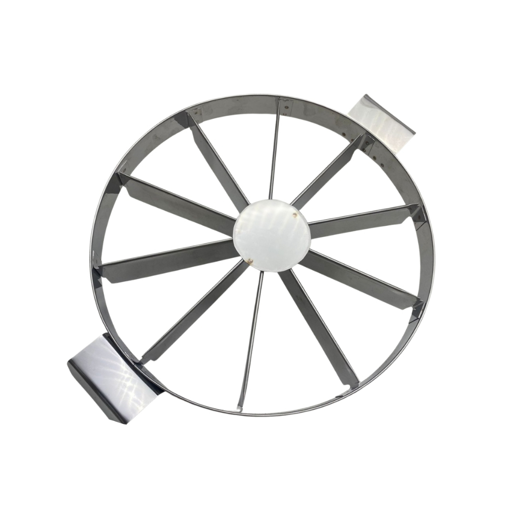 marcador e fatiador de bolo, torta e pizza  em aço inox 25cm com 10 fatias