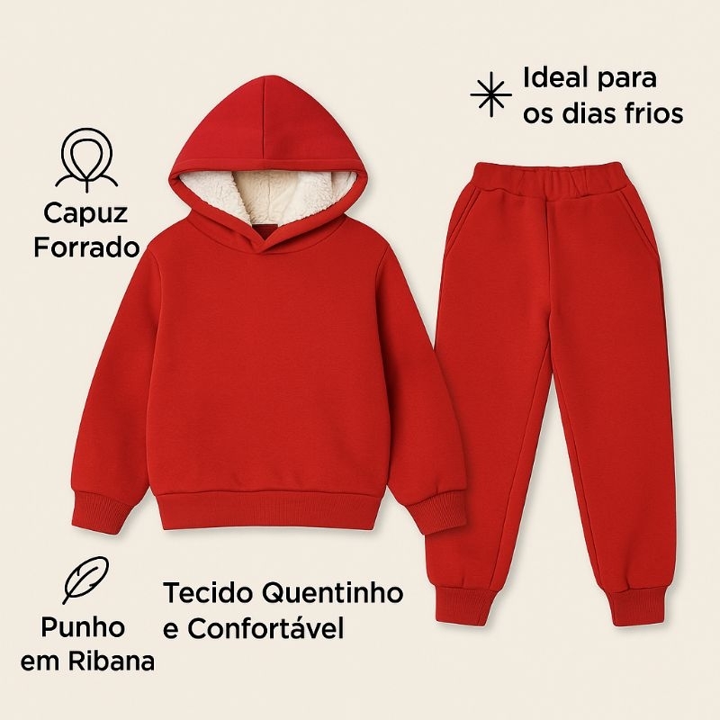 Conjunto Infantil Basico Inverno com Touca de Pelúcia – Quentinho e Confortável 2 a 10 anos