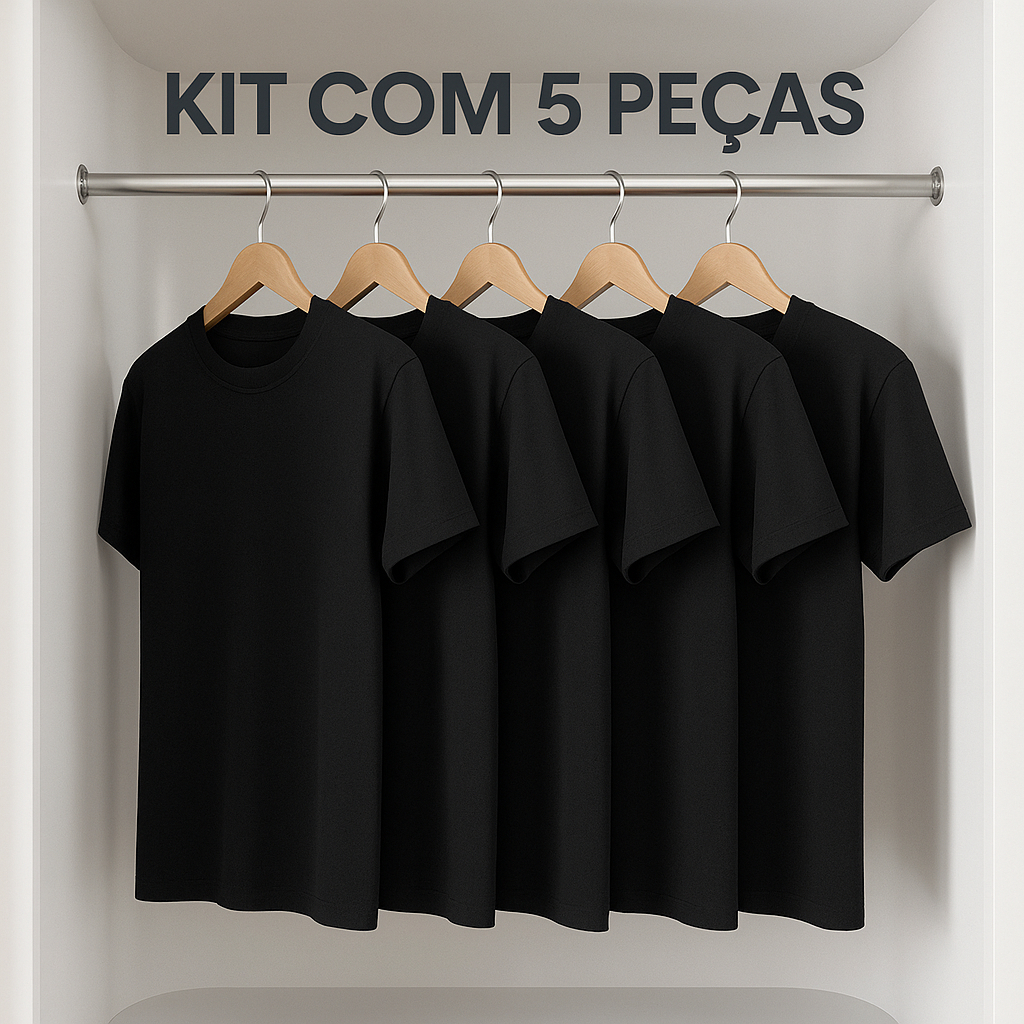 Kit 5 Camisetas Masculina Lisa 100% Algodão KB201-K5