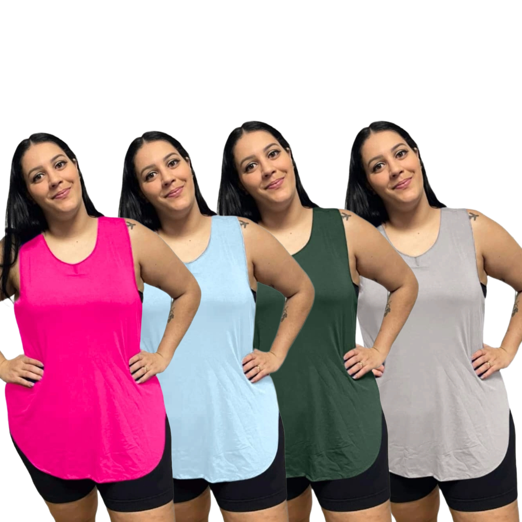 KIT 4 Regata Plus Size Feminina Tapabumbum Nadador Fitness Academia Viscolycra — imagem 2 de 2