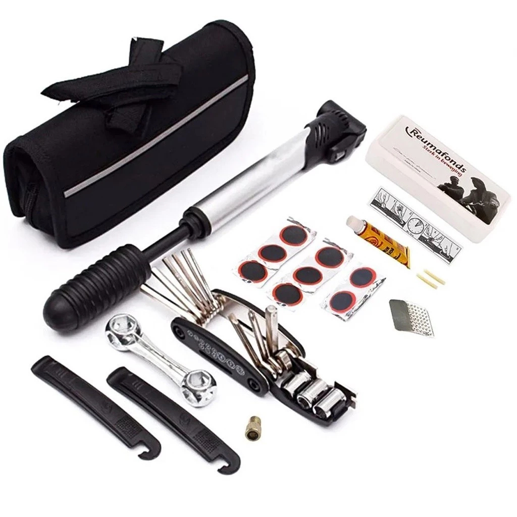 Kit Ferramentas Bike 7 itens Chaves Bomba Remendo Reparo Bicicleta