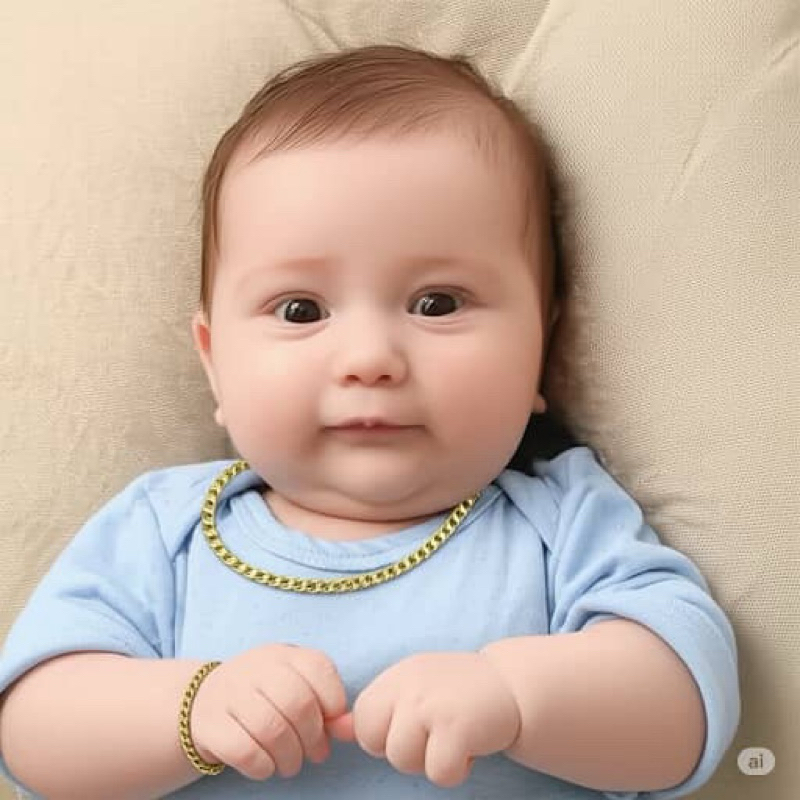 conjunto corrente baby bebê folheado a ouro 18k