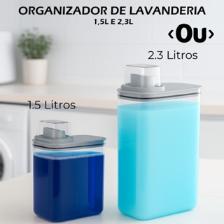 Kit Dispenser Organizador Lavanderia Acrílico 2,3L + 1,5L Sabão Em Pó Sabão Líquido Amaciante Refil em Oferta na Shopee
